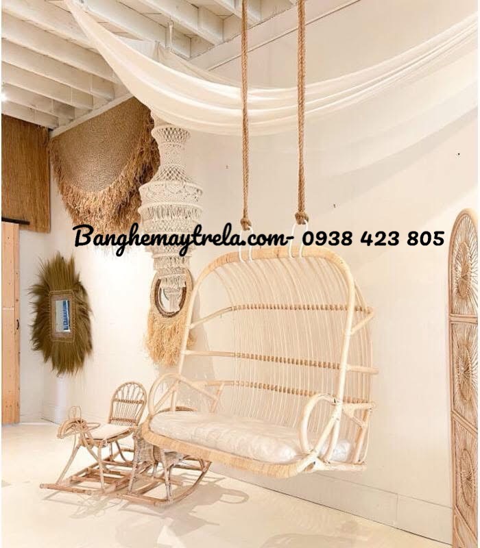 Ghế xích đu đôi mây tre đan